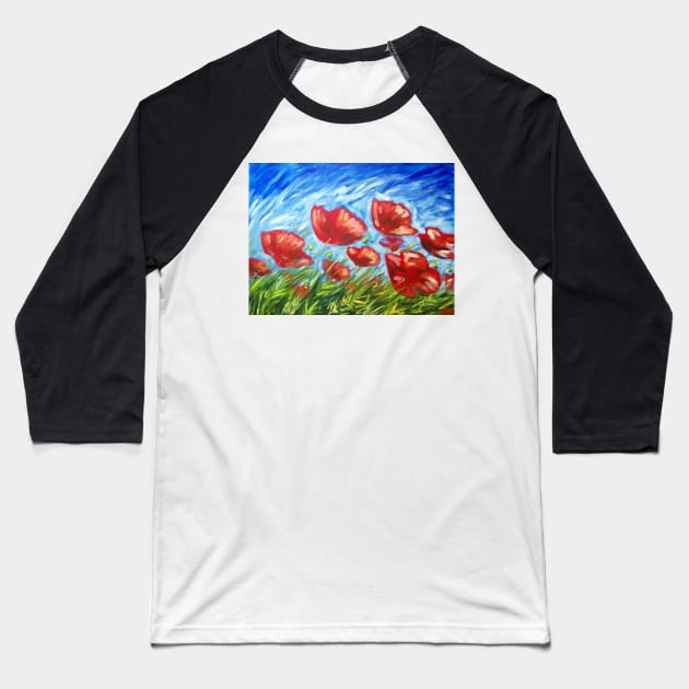 Poppy Summer Baseball T-Shirt by irajane